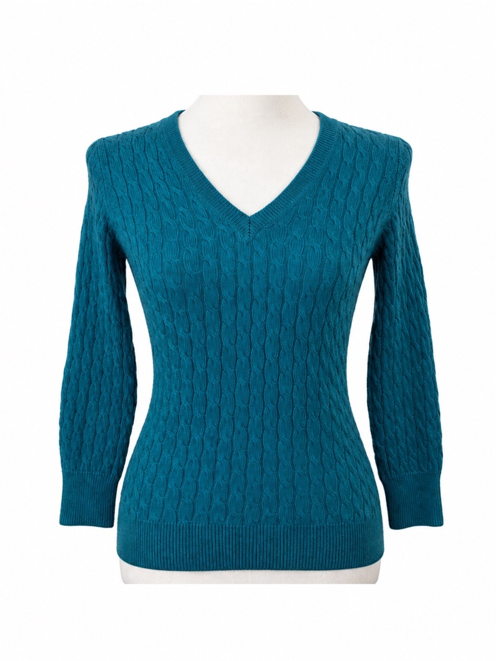 Banana Republic Wool Cashmere Cable Knit V-Neck Sweater Teal XS